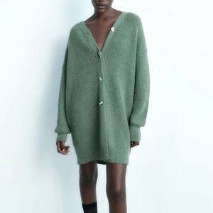Zara Green Sage Women Sweater Cardigan